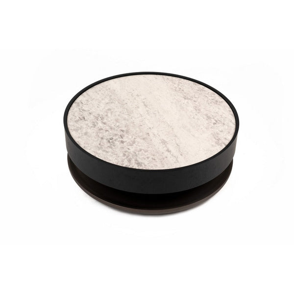 Cid Mauj Coffee Table, 37 Inch White Ceramic Top, Black Oak Veneer Body - BM338256