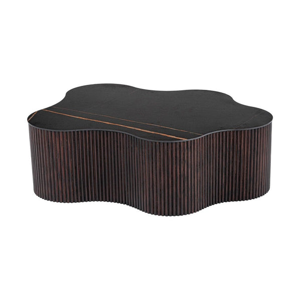 Cid Rick Coffee Table, Contemporary Abstract 43 Inch Black Ceramic, Brown Wood - BM338266