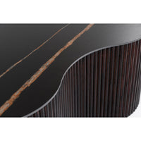 Cid Rick Coffee Table, Contemporary Abstract 43 Inch Black Ceramic, Brown Wood - BM338266
