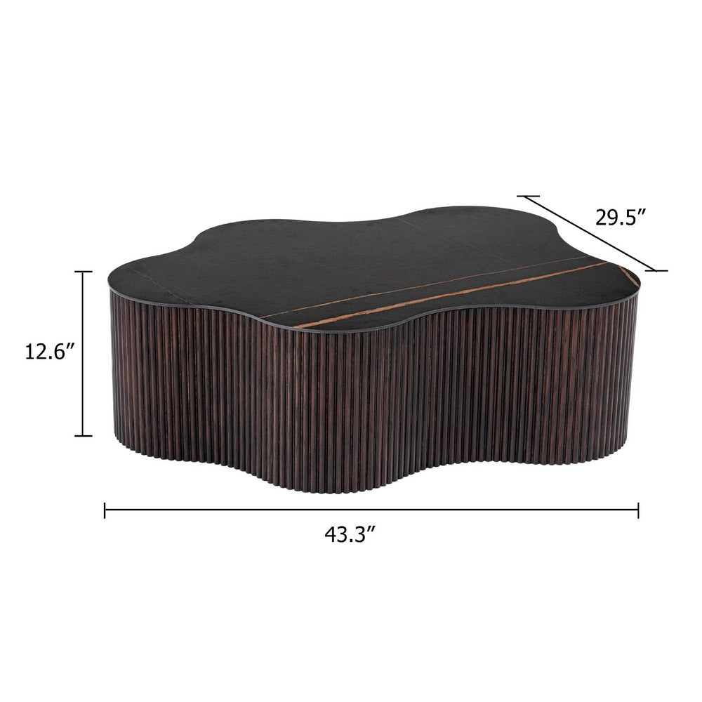 Cid Rick Coffee Table, Contemporary Abstract 43 Inch Black Ceramic, Brown Wood - BM338266