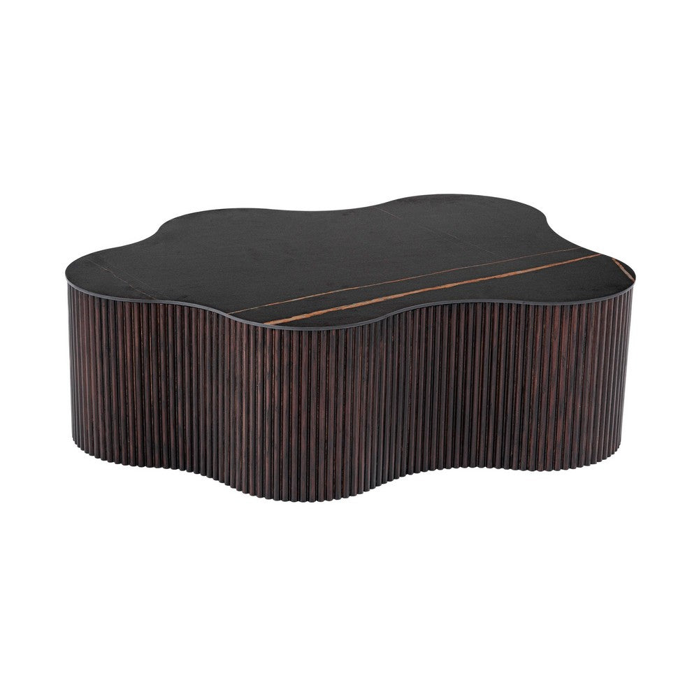 Cid Rick Coffee Table, Contemporary Abstract 43 Inch Black Ceramic, Brown Wood - BM338266