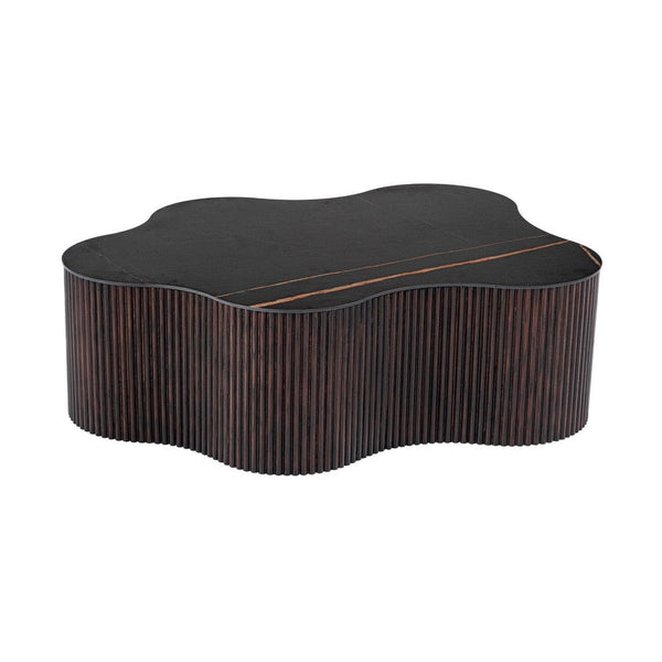 Cid Rick Coffee Table, Contemporary Abstract 43 Inch Black Ceramic, Brown Wood - BM338266