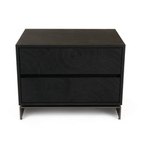 Niye Nightstand, 2 Drawers, Black Ash Wood and Gray Metal Base, 28 Inch - BM338294