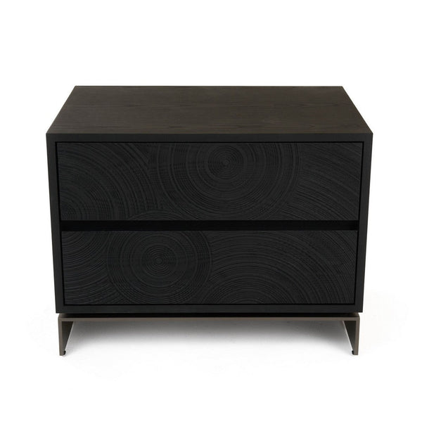 Niye Nightstand, 2 Drawers, Black Ash Wood and Gray Metal Base, 28 Inch - BM338294