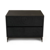 Niye Nightstand, 2 Drawers, Black Ash Wood and Gray Metal Base, 28 Inch - BM338294