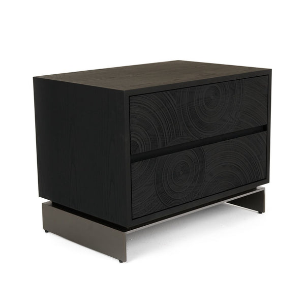 Niye Nightstand, 2 Drawers, Black Ash Wood and Gray Metal Base, 28 Inch - BM338294
