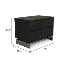 Niye Nightstand, 2 Drawers, Black Ash Wood and Gray Metal Base, 28 Inch - BM338294