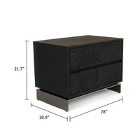 Niye Nightstand, 2 Drawers, Black Ash Wood and Gray Metal Base, 28 Inch - BM338294