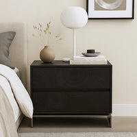 Niye Nightstand, 2 Drawers, Black Ash Wood and Gray Metal Base, 28 Inch - BM338294