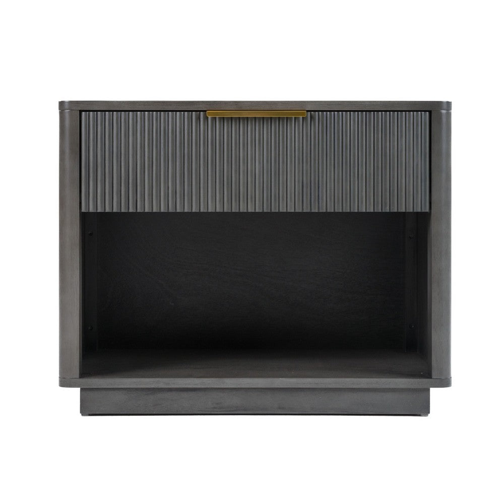 Noe Celia Nightstand, Retro Gray Rubberwood and Faux Wood, 32 Inch - BM338302