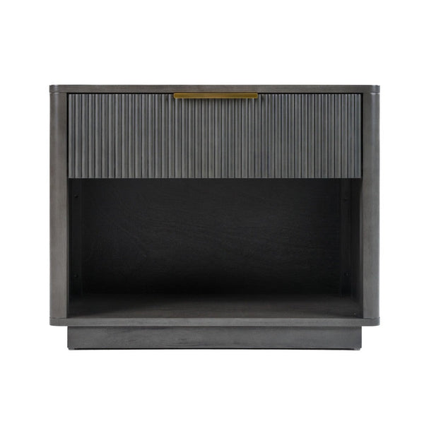 Noe Celia Nightstand, Retro Gray Rubberwood and Faux Wood, 32 Inch - BM338302