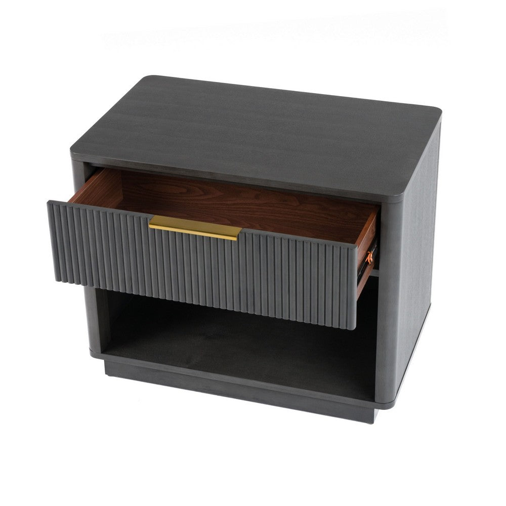 Noe Celia Nightstand, Retro Gray Rubberwood and Faux Wood, 32 Inch - BM338302