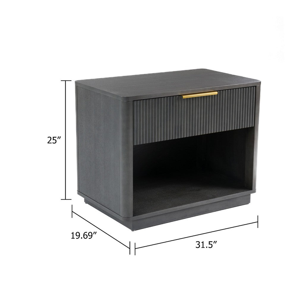 Noe Celia Nightstand, Retro Gray Rubberwood and Faux Wood, 32 Inch - BM338302