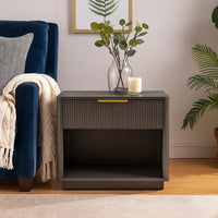 Noe Celia Nightstand, Retro Gray Rubberwood and Faux Wood, 32 Inch - BM338302