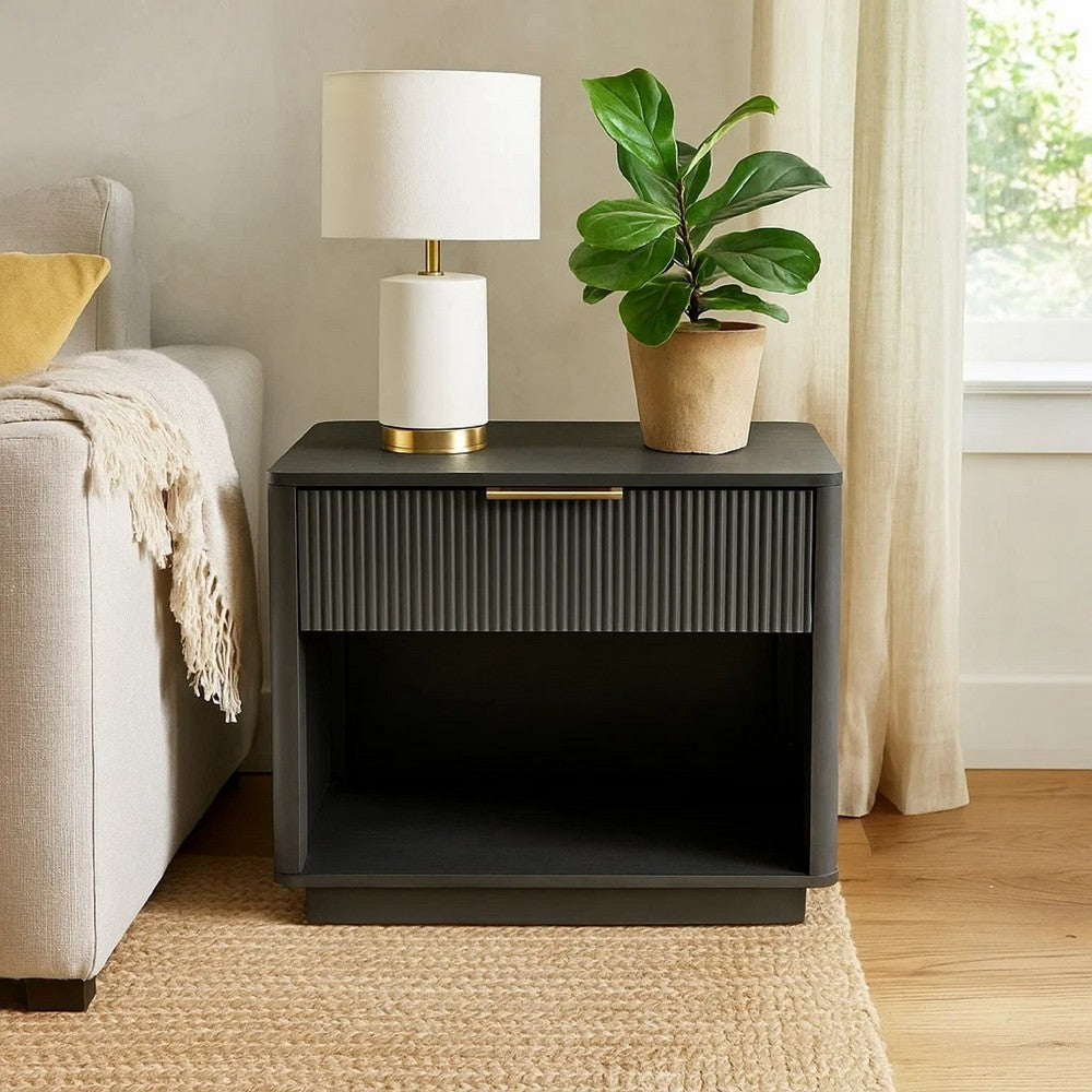 Noe Celia Nightstand, Retro Gray Rubberwood and Faux Wood, 32 Inch - BM338302