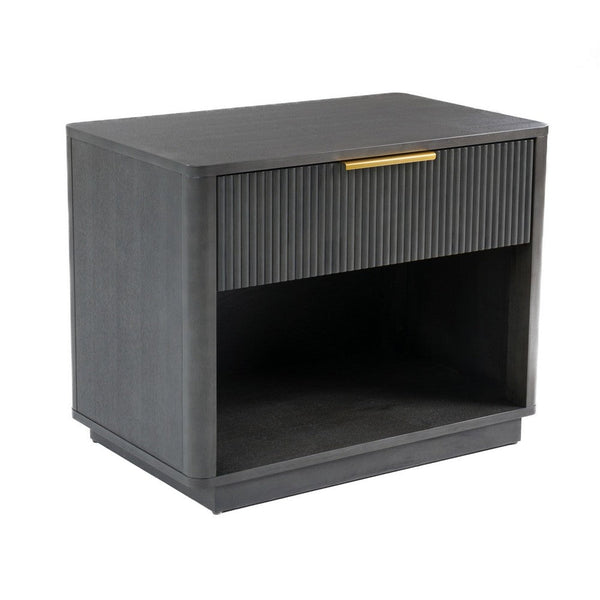 Noe Celia Nightstand, Retro Gray Rubberwood and Faux Wood, 32 Inch - BM338302