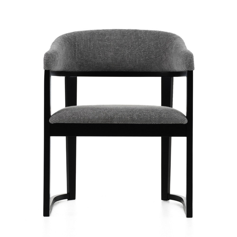 Cid Mary Dining Chair, Gray Fabric, Curved Black Solid Rubberwood Frame - BM338306
