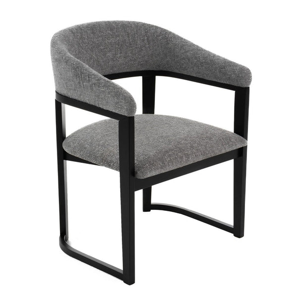 Cid Mary Dining Chair, Gray Fabric, Curved Black Solid Rubberwood Frame - BM338306