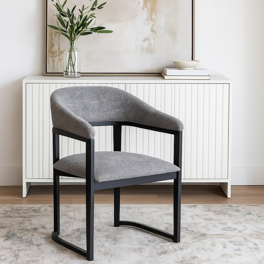 Cid Mary Dining Chair, Gray Fabric, Curved Black Solid Rubberwood Frame - BM338306