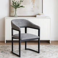 Cid Mary Dining Chair, Gray Fabric, Curved Black Solid Rubberwood Frame - BM338306