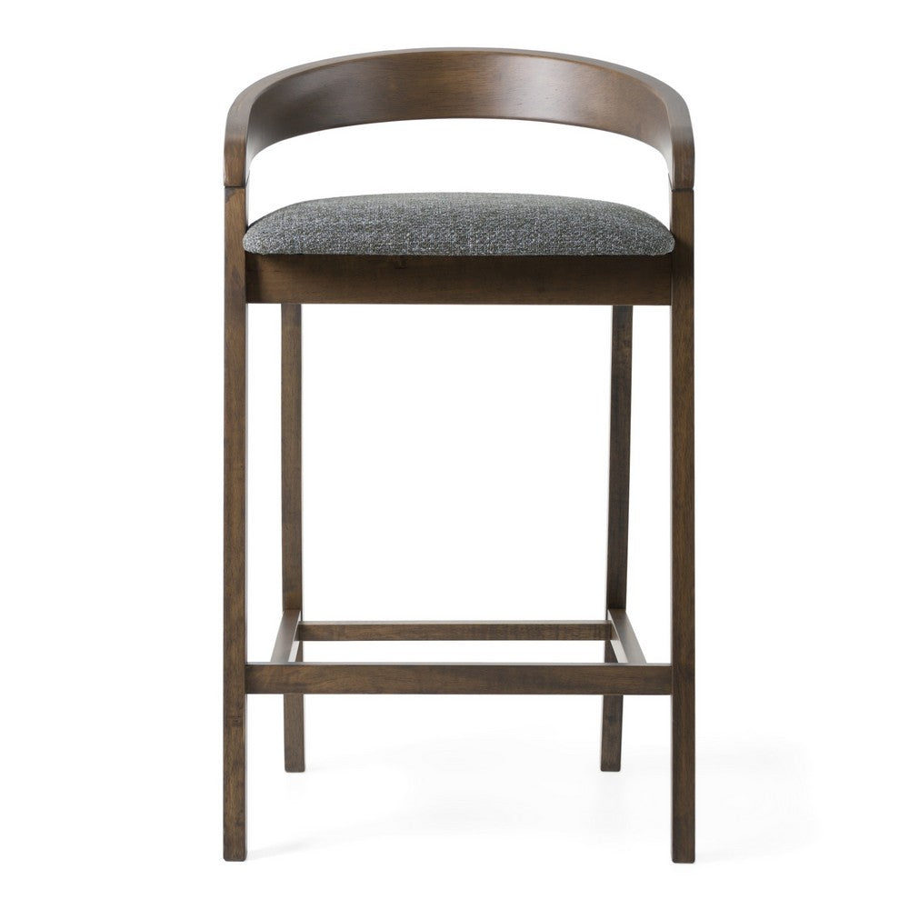 Cid Lenn Counter Stool Chair Set of 2, Gray Fabric, Curved Brown Rubberwood - BM338307