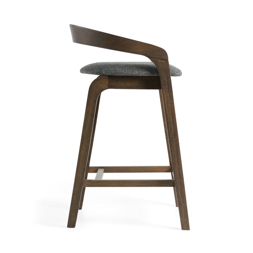 Cid Lenn Counter Stool Chair Set of 2, Gray Fabric, Curved Brown Rubberwood - BM338307