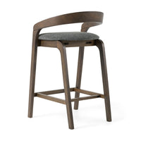 Cid Lenn Counter Stool Chair Set of 2, Gray Fabric, Curved Brown Rubberwood - BM338307