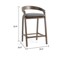Cid Lenn Counter Stool Chair Set of 2, Gray Fabric, Curved Brown Rubberwood - BM338307