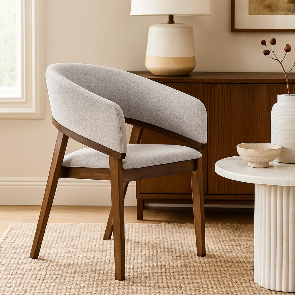 Cid Naj Dining Chair, Gray Fabric Cushions, Curved Walnut Brown Rubberwood - BM338309