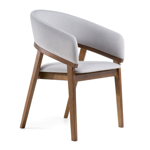 Cid Naj Dining Chair, Gray Fabric Cushions, Curved Walnut Brown Rubberwood - BM338309