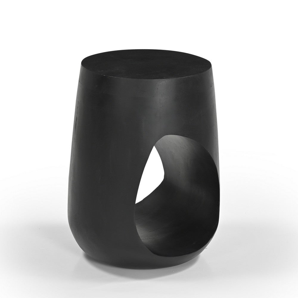 Trik Side End Table, 18 Inch, Free Form Hollow Center Black Wood - BM338351