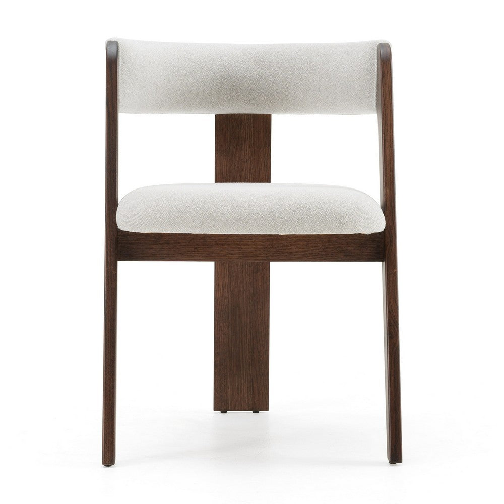Cid Ashi Dining Side Chair Set of 2, Dark Brown Oak Wood, Off White Fabric - BM338353