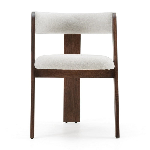 Cid Ashi Dining Side Chair Set of 2, Dark Brown Oak Wood, Off White Fabric - BM338353