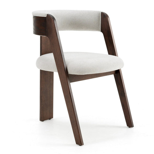 Cid Ashi Dining Side Chair Set of 2, Dark Brown Oak Wood, Off White Fabric - BM338353