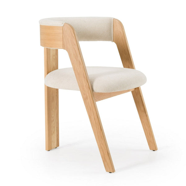 Cid Ashi Dining Side Chair Set of 2, Light Brown Oak Wood, Beige Fabric - BM338354