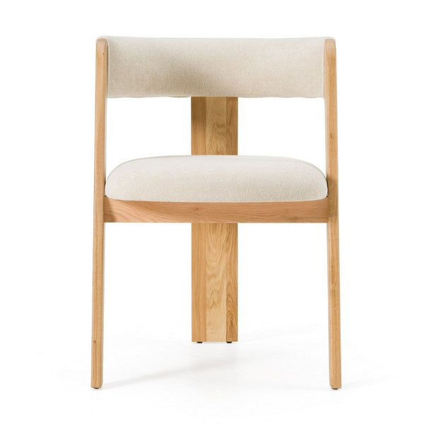 Cid Ashi Dining Side Chair Set of 2, Light Brown Oak Wood, Beige Fabric - BM338354