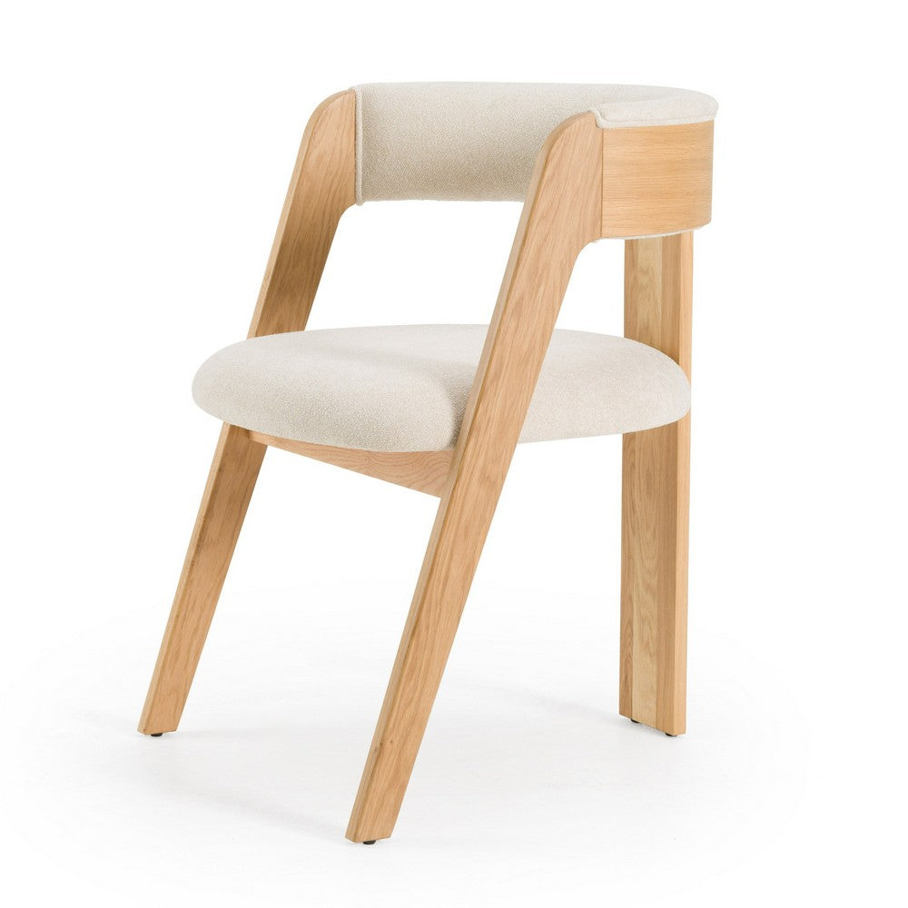 Cid Ashi Dining Side Chair Set of 2, Light Brown Oak Wood, Beige Fabric - BM338354
