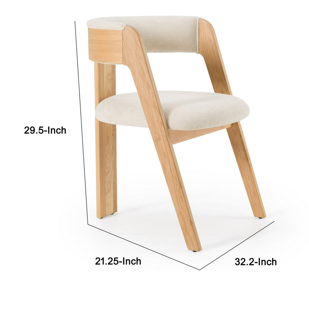 Cid Ashi Dining Side Chair Set of 2, Light Brown Oak Wood, Beige Fabric - BM338354