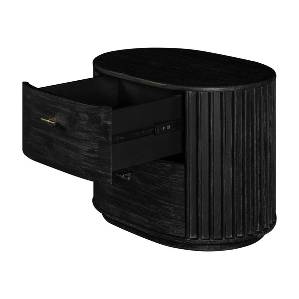 Fely Nightstand, 2 Drawers, Gold Metal Handles, Black Acacia Veneer - BM338356