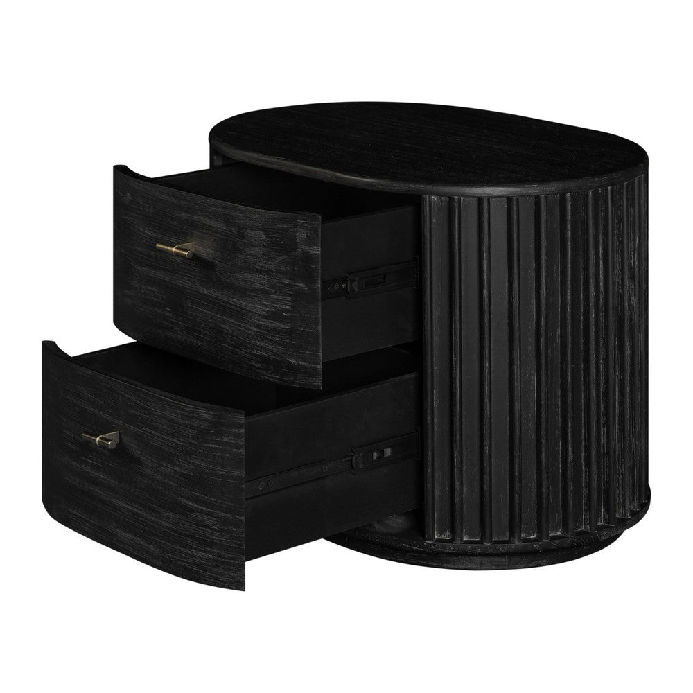 Fely Nightstand, 2 Drawers, Gold Metal Handles, Black Acacia Veneer - BM338356