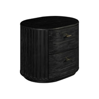 Fely Nightstand, 2 Drawers, Gold Metal Handles, Black Acacia Veneer - BM338356