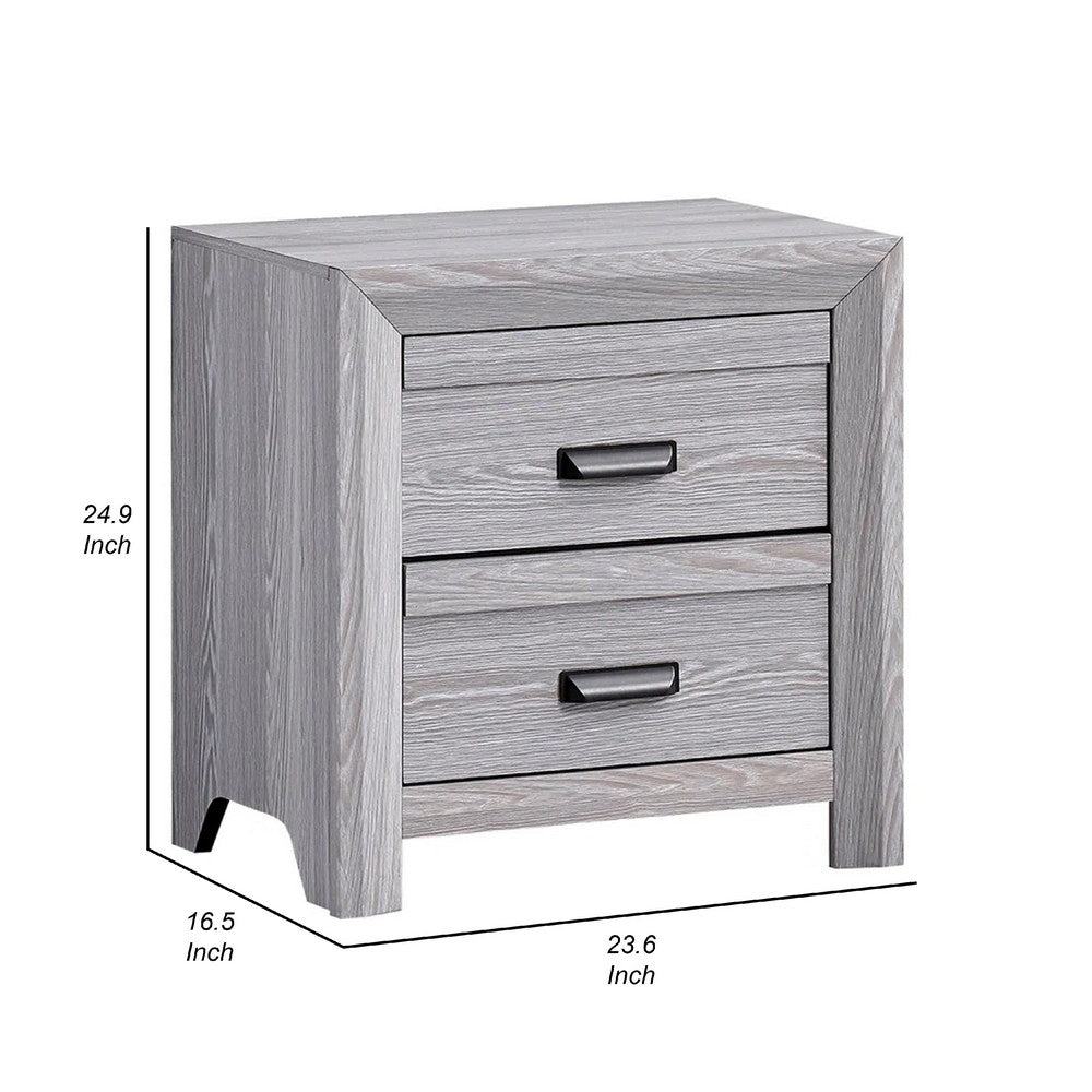 Laide Nightstand with 2 Drawers, Cup Handles, Gray Driftwood Finish Wood - BM338359