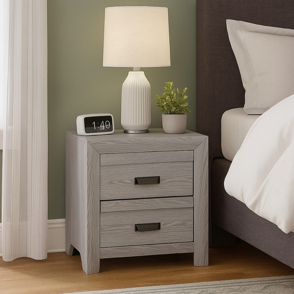 Laide Nightstand with 2 Drawers, Cup Handles, Gray Driftwood Finish Wood - BM338359