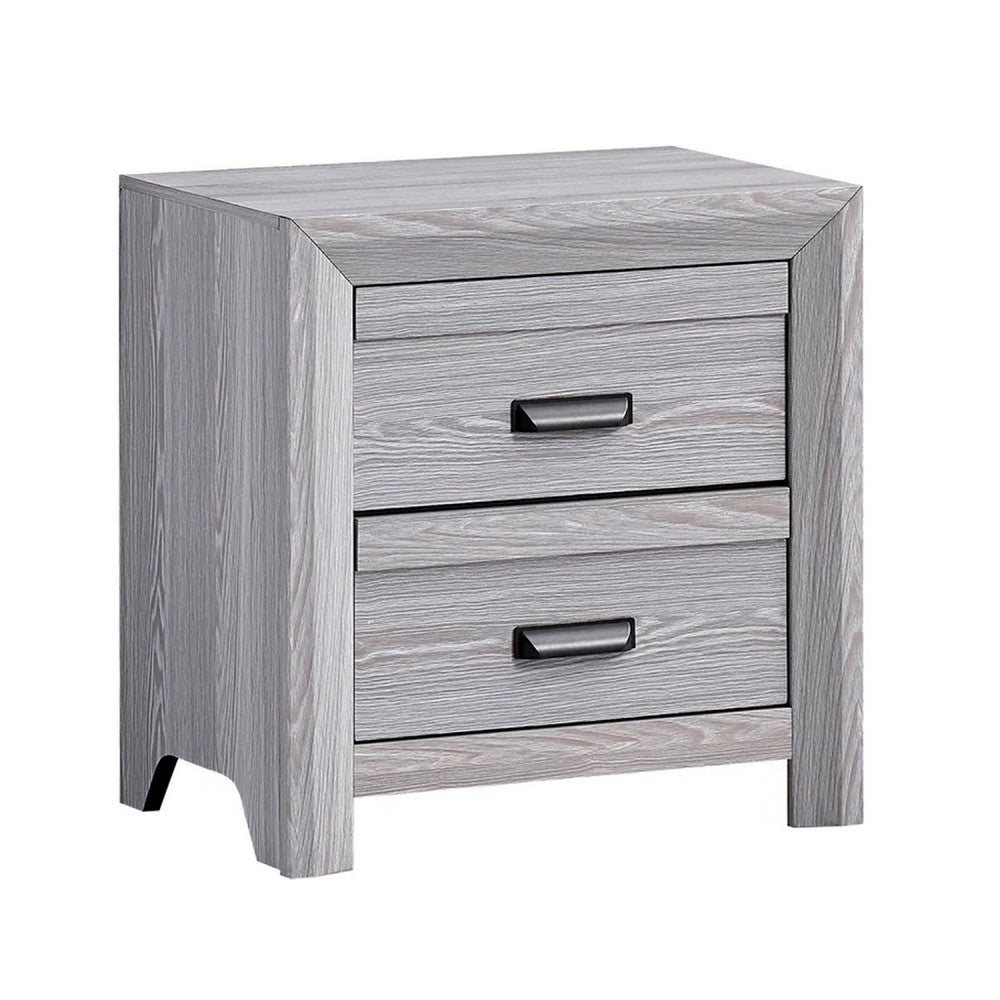 Laide Nightstand with 2 Drawers, Cup Handles, Gray Driftwood Finish Wood - BM338359