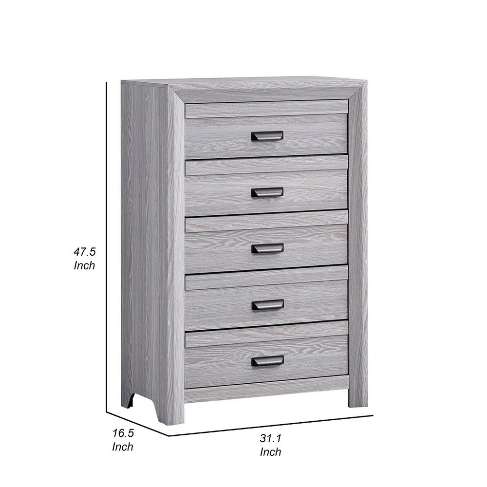 Laide Tall Dresser Chest with 5 Drawers, Cup Handles, Gray Driftwood Veneer - BM338360