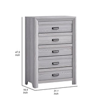 Laide Tall Dresser Chest with 5 Drawers, Cup Handles, Gray Driftwood Veneer - BM338360