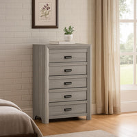 Laide Tall Dresser Chest with 5 Drawers, Cup Handles, Gray Driftwood Veneer - BM338360
