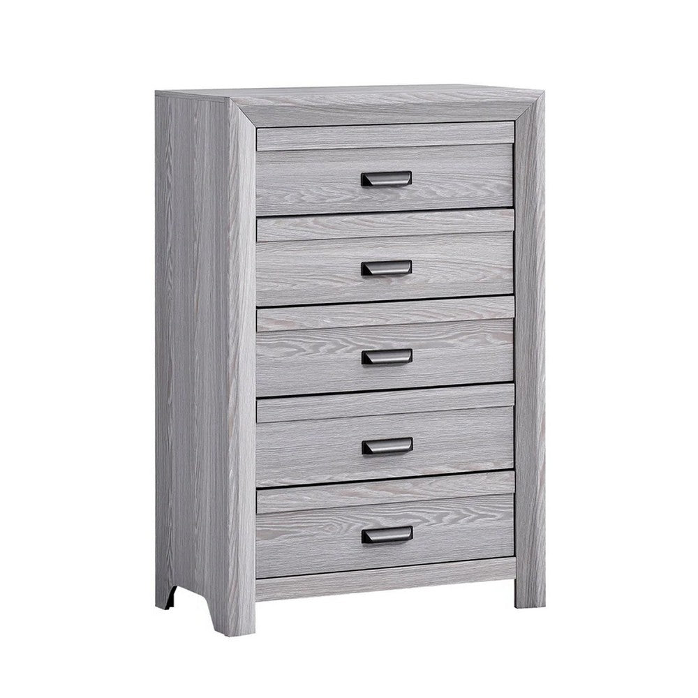 Laide Tall Dresser Chest with 5 Drawers, Cup Handles, Gray Driftwood Veneer - BM338360
