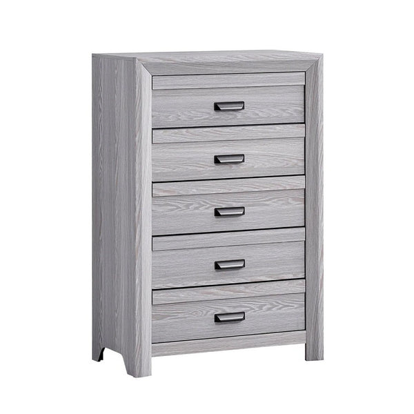 Laide Tall Dresser Chest with 5 Drawers, Cup Handles, Gray Driftwood Veneer - BM338360