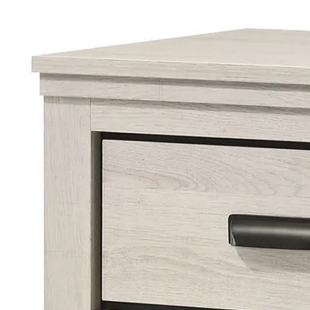 Lei Bedroom Nightstand with 2 Drawers, Distressed White Wood - BM338370